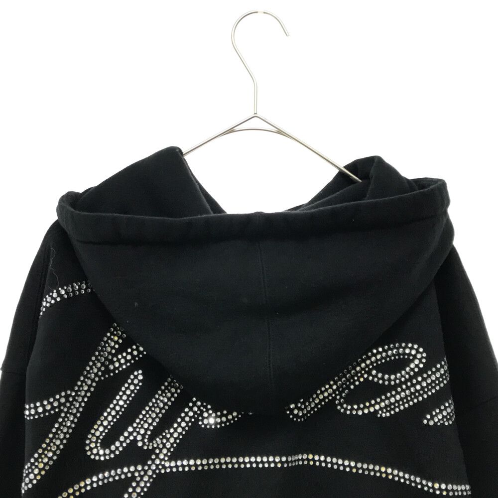 SUPREME (シュプリーム) 19AW Rhinestone Script Hooded Sweatshirt ラインストーンスクリプトロゴ  パーカー ブラック