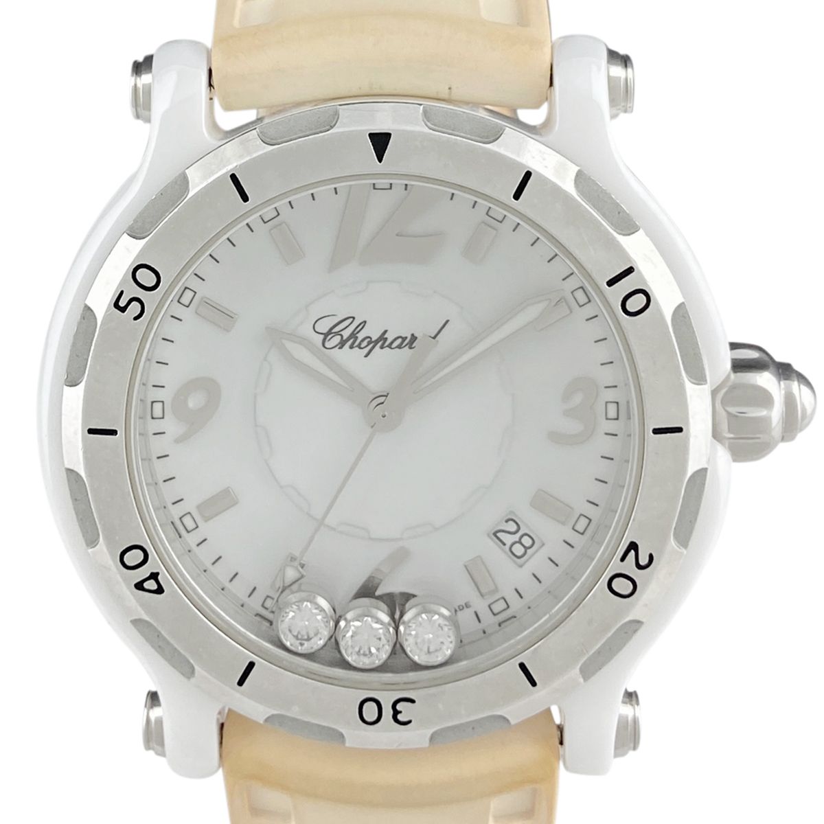 ショパール Chopard ハッピースポーツ 3Pダイヤ 28/8507 腕時計 セラミック SS ラバー クォーツ ホワイト ユニセックス 【中古】  - メルカリ