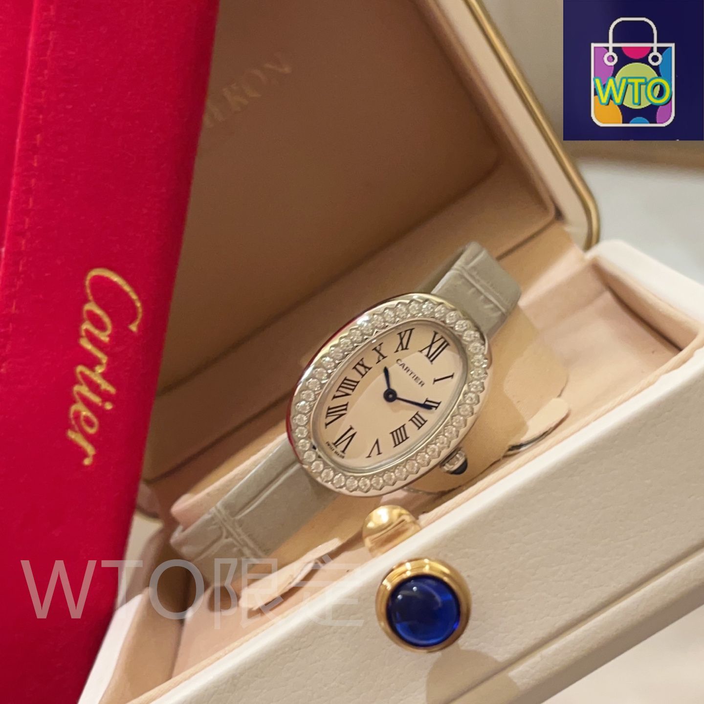 今日 Cartier カルティエ バイニュアールシリーズ 一つの凸円形サファイアを象嵌