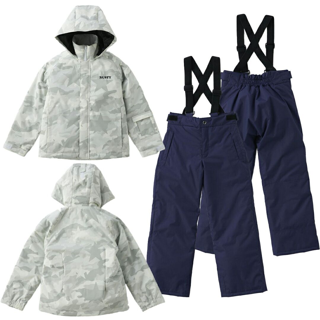 ラスティ　迷彩柄　スノーウェア　上下セット 150 Amazon.co.jp: [ラスティ] 迷彩柄 スノーウェア上下セット 943800 KHA