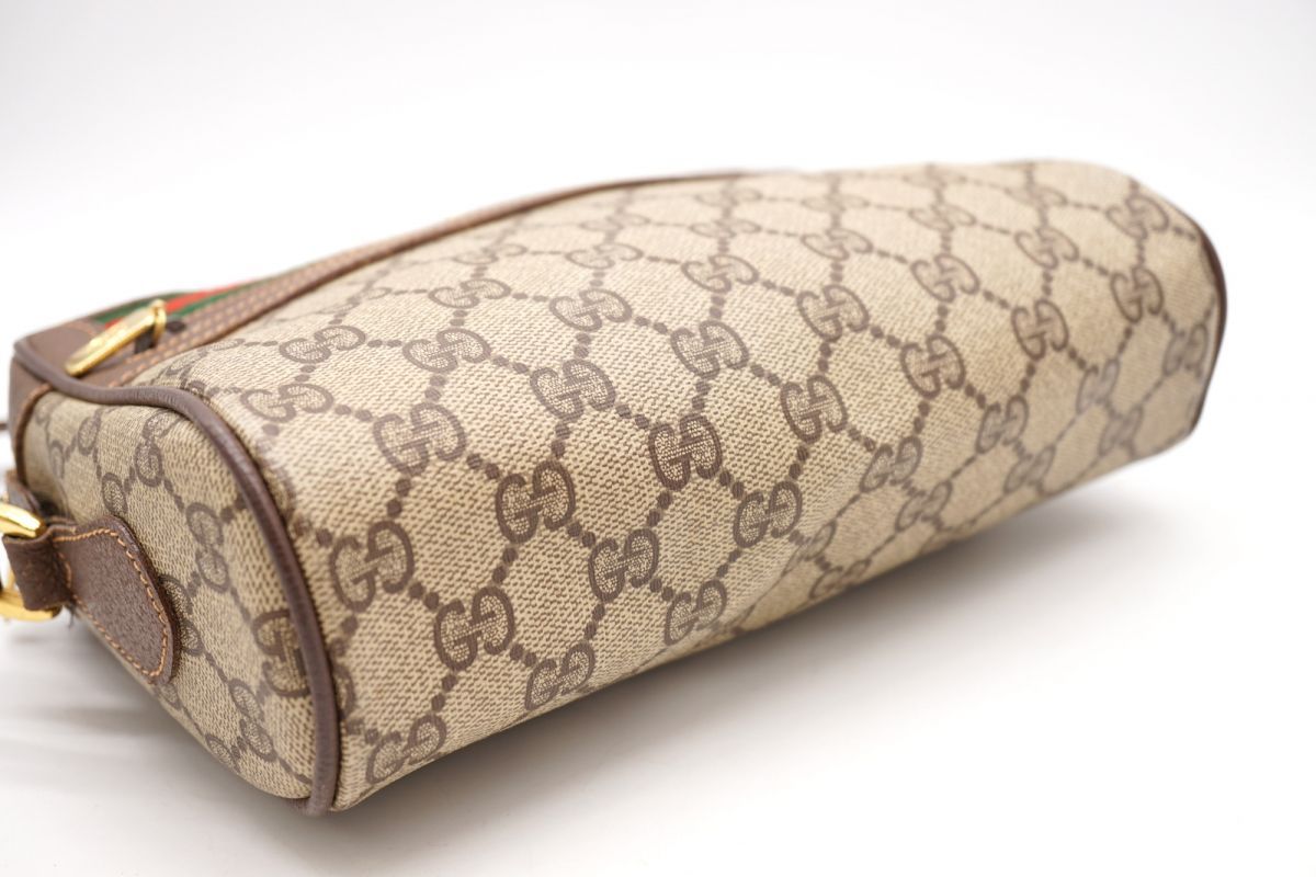 オールド グッチ ヴィンテージ ミニ ショルダー バッグ GG柄 シェリーライン ロゴ PVCレザー 茶 ブラウン GUCCI 4161h