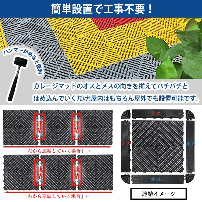 連結式ガレージタイル バイク 車 駐車場 フロアタイル オートマット はめ込み式 工具不要