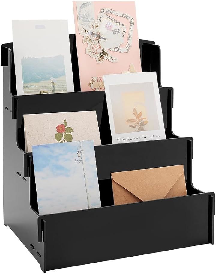 PH PandaHall 互換品 3層 多層化粧品ディスプレイスタンド アクリル 多層カードディスプレイスタンド 多層アクリルスタンド 展示台 アクリル台 財布 フィギュア(黒)