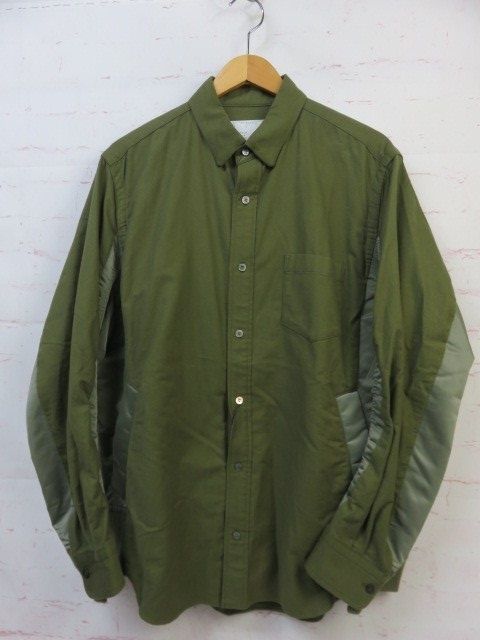 中古】sacai ｻｶｲ ｼｬﾂ Nylon Twill Cotton Shirt 20-02357M ｸﾞﾘｰﾝ系 3 