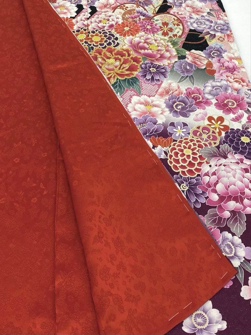 振袖 仮絵羽 舞台衣装 金彩 銀通し 牡丹 鶴 正絹 未仕立て品 八掛付き 振袖 仮絵羽 舞台衣装 金彩 銀通し 牡丹 鶴 正絹 未仕立て品 八