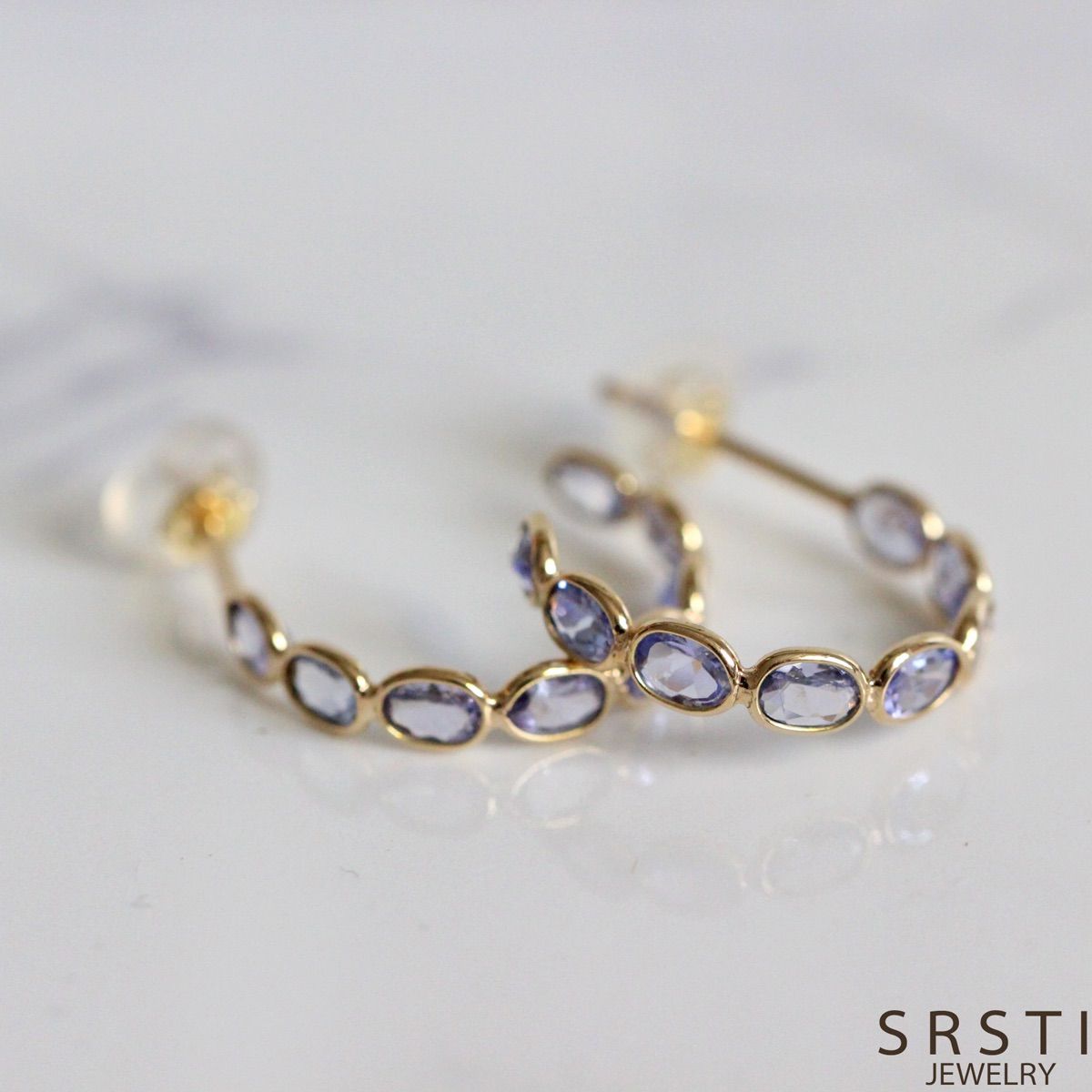 タンザナイトK14YGハーフフープピアス