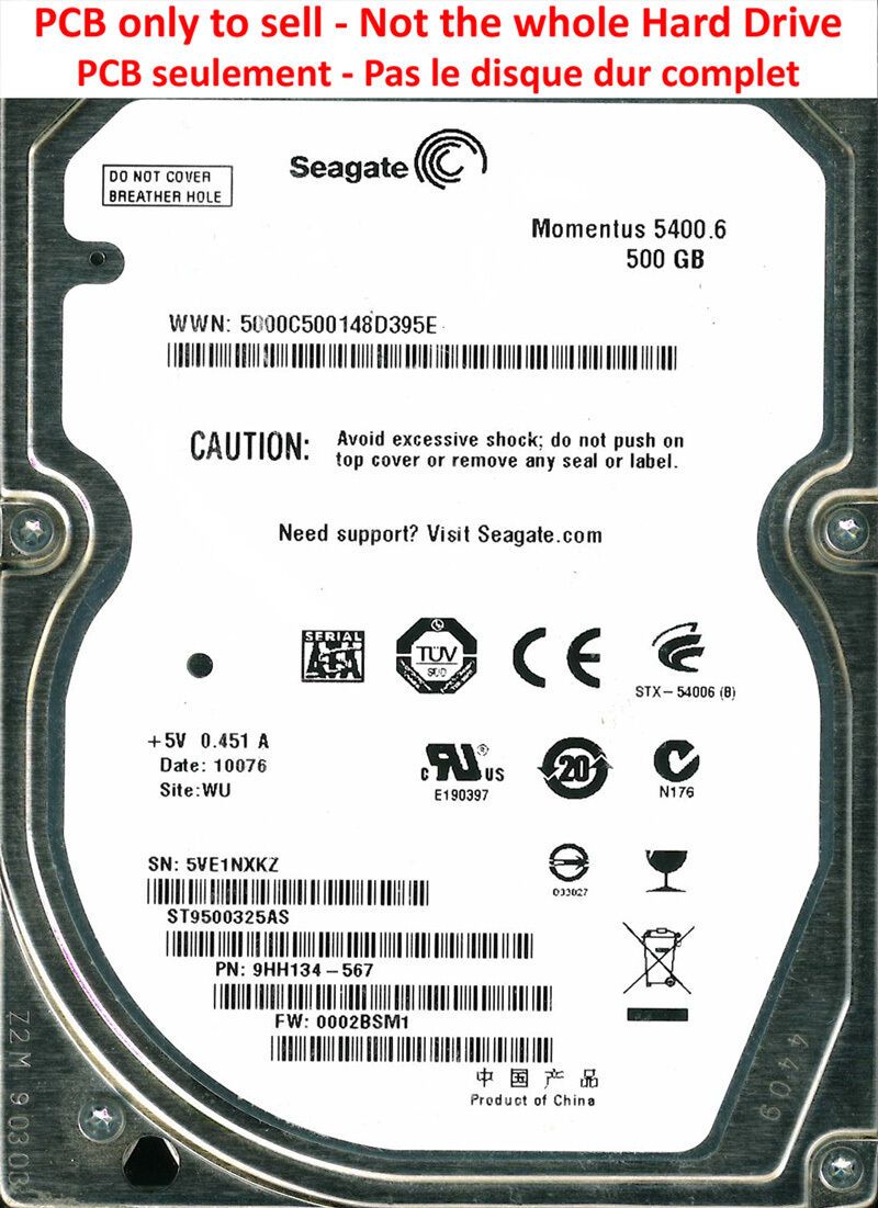 PCB 100536286 REV B - Seagate ST9500325AS - 9HH134-567 - 0002BSM1 - 5400.6 500Go