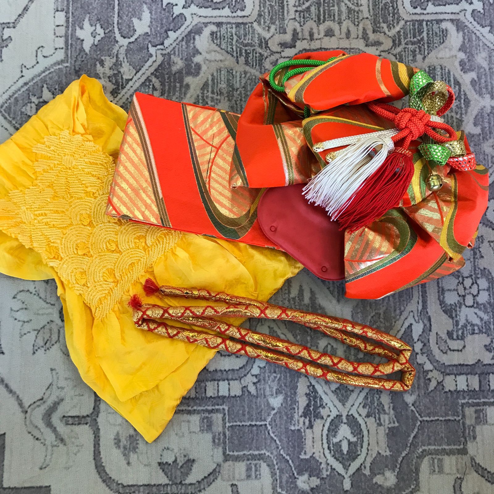 七五三 7歳女の子 着物 四つ身 ピンク 長襦袢 作り帯セット 帯揚げ