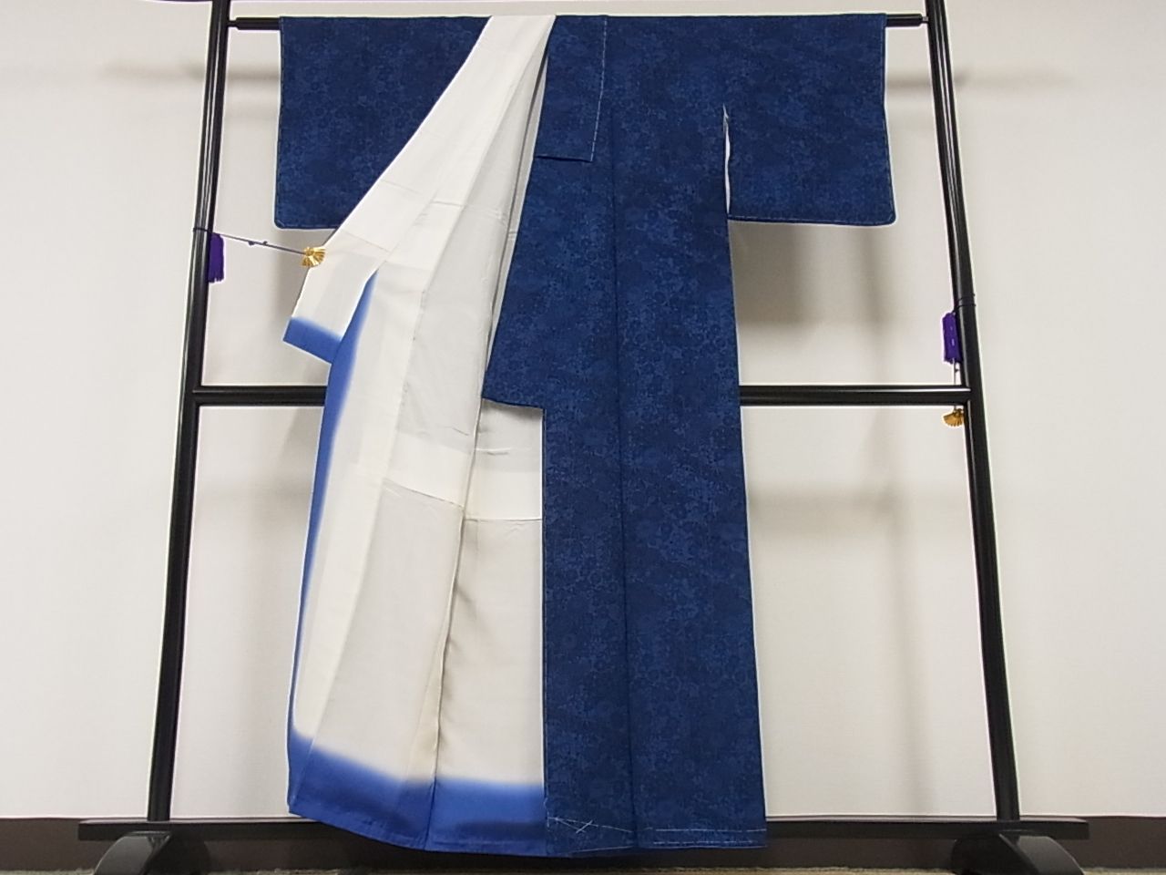 阿波藍染 徳島県無形文化財保持者 香川卓美 小紋 菊梅竹 未使用 mop379