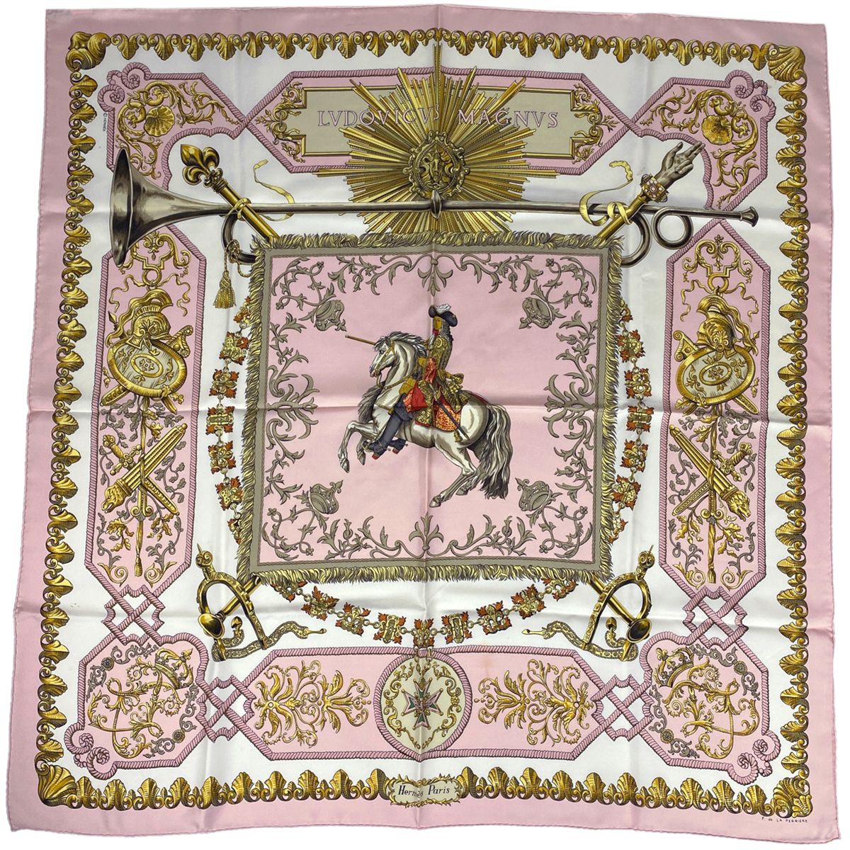 エルメス HERMES カレ 90 LVDOVICVS MAGNVS 白い馬に跨ったルイ