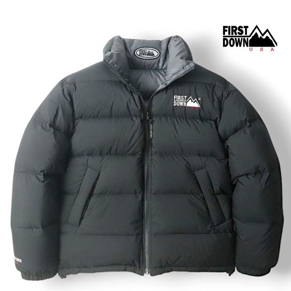 美品 FIRST DOWN ファーストダウン 撥水 ポリエステル ボリューム リバーシブル ダウンジャケット 黒 ブラック S