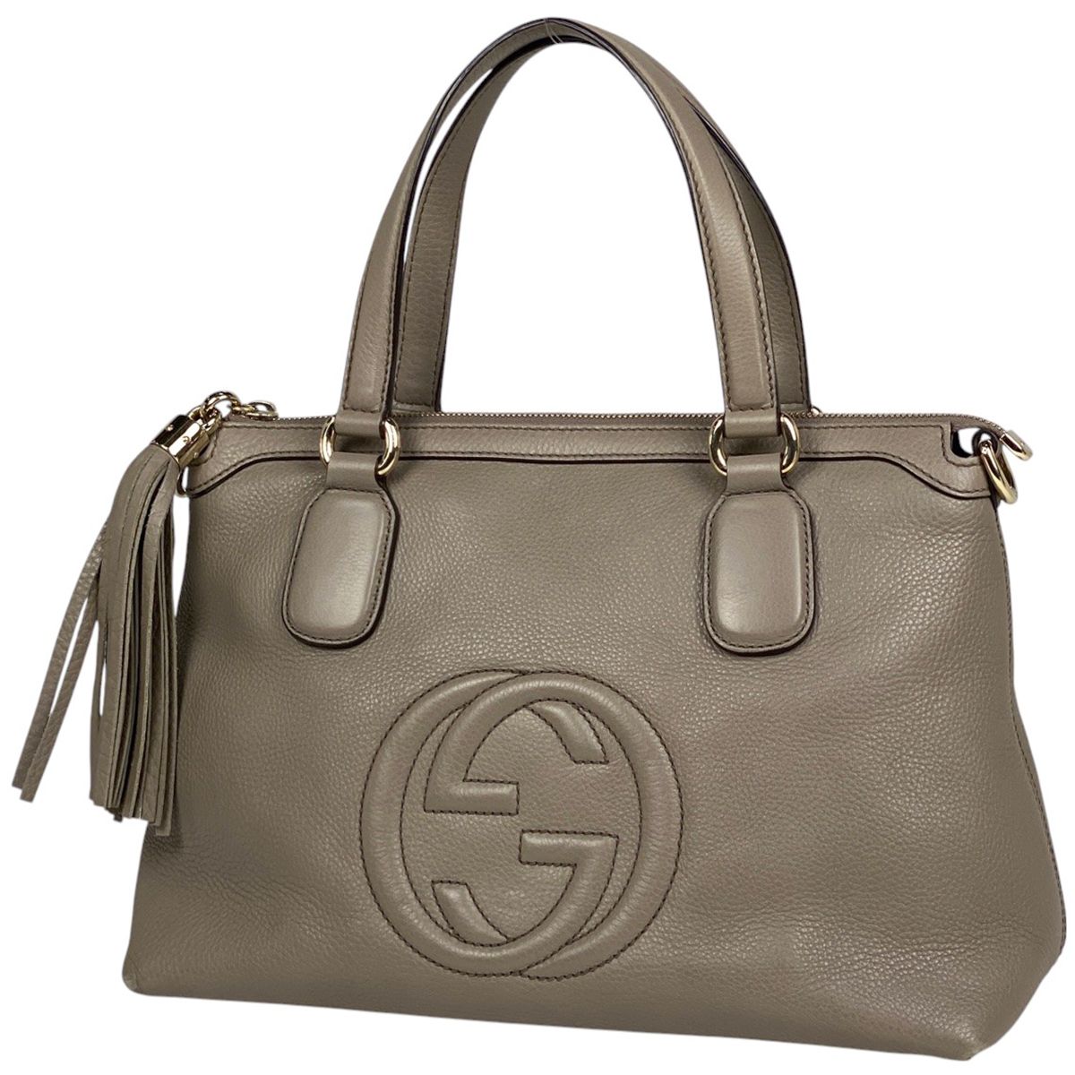 グッチ GUCCI ソーホー ハンドバッグ フリンジ タッセル 手提げ ハンドバッグ レザー グレージュ 308362 レディース