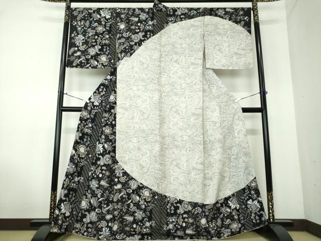 平和屋着物●訪問着　絞り　更紗花文　墨流し文様　金銀彩　正絹　逸品　DAAV6628ps 平和屋着物○訪問着 絞り 更紗花文 墨流し文様 金銀彩 正絹 逸品