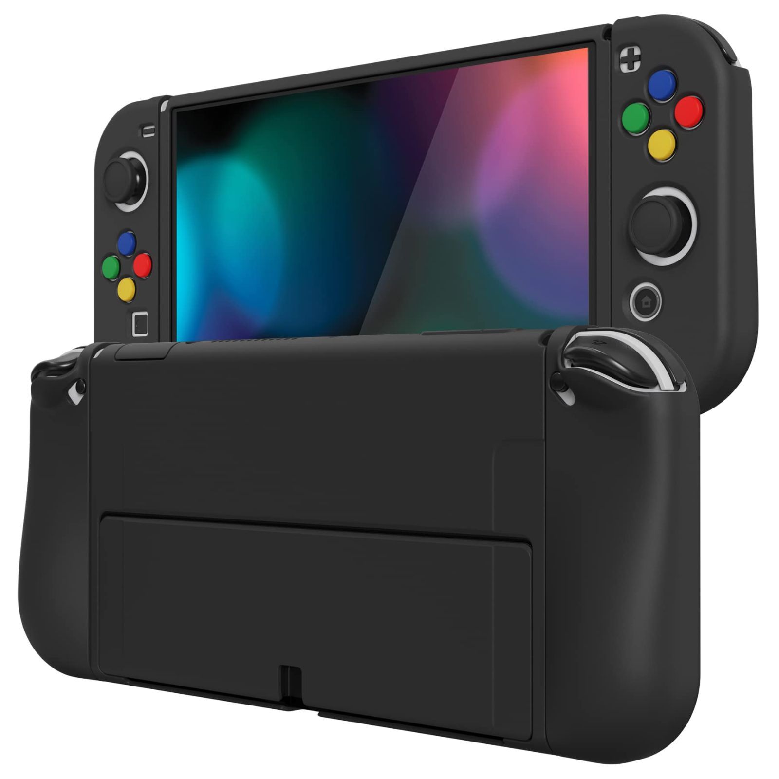 Nintendo ZealProtect Switch有機elに対応用ソフト保護シェル、Switch PlayVital OLEDに対応用フレキシプロテクタージョイコングリップカバーサムグリップキャップとABXY方向ボタンキャップ付き【ブラッ
