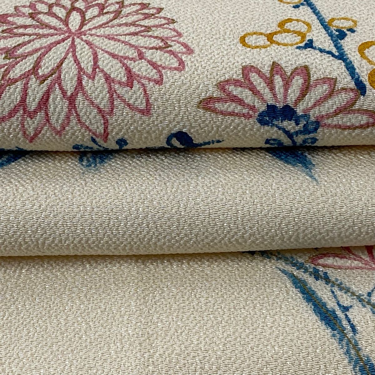 人間国宝　森口華弘　縮緬　未使用　名古屋帯　クリーム色 1000075432187-14.jpg