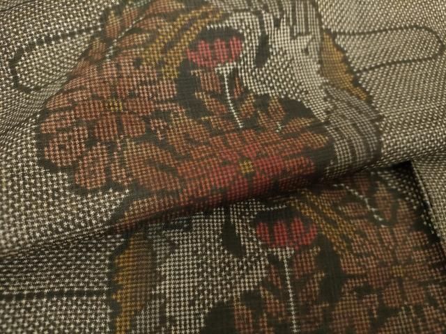 平和屋着物○本場大島紬 7マルキ 霞花文 久野織物特製 黒地 証紙