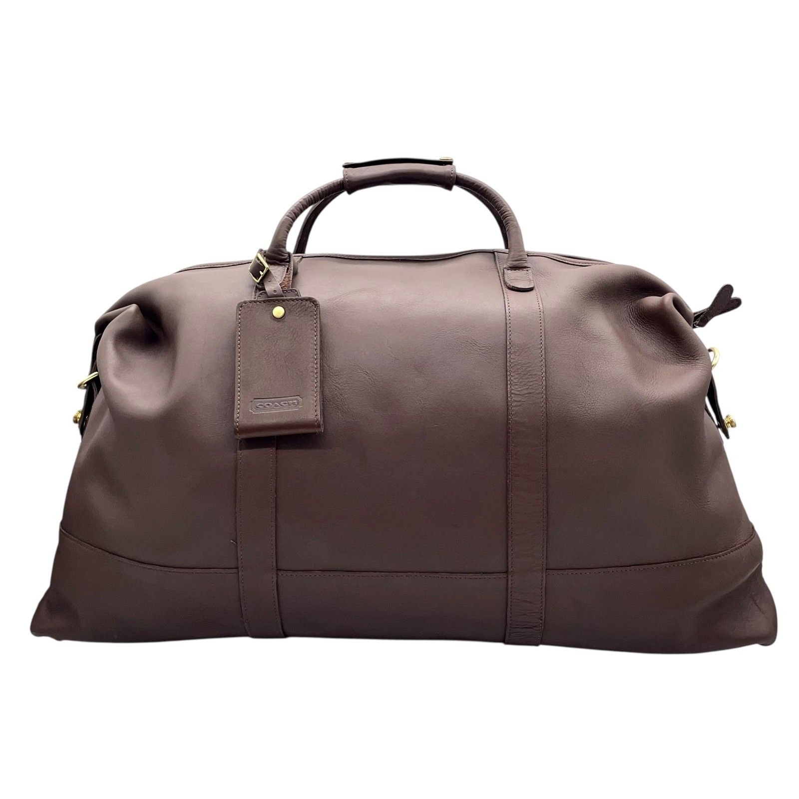 コーチ COACH レザー ボストンバッグ でかボストン 2WAY ショルダー付き 大容量 旅行 出張 茶色 ブラウン ゴールド金具 X