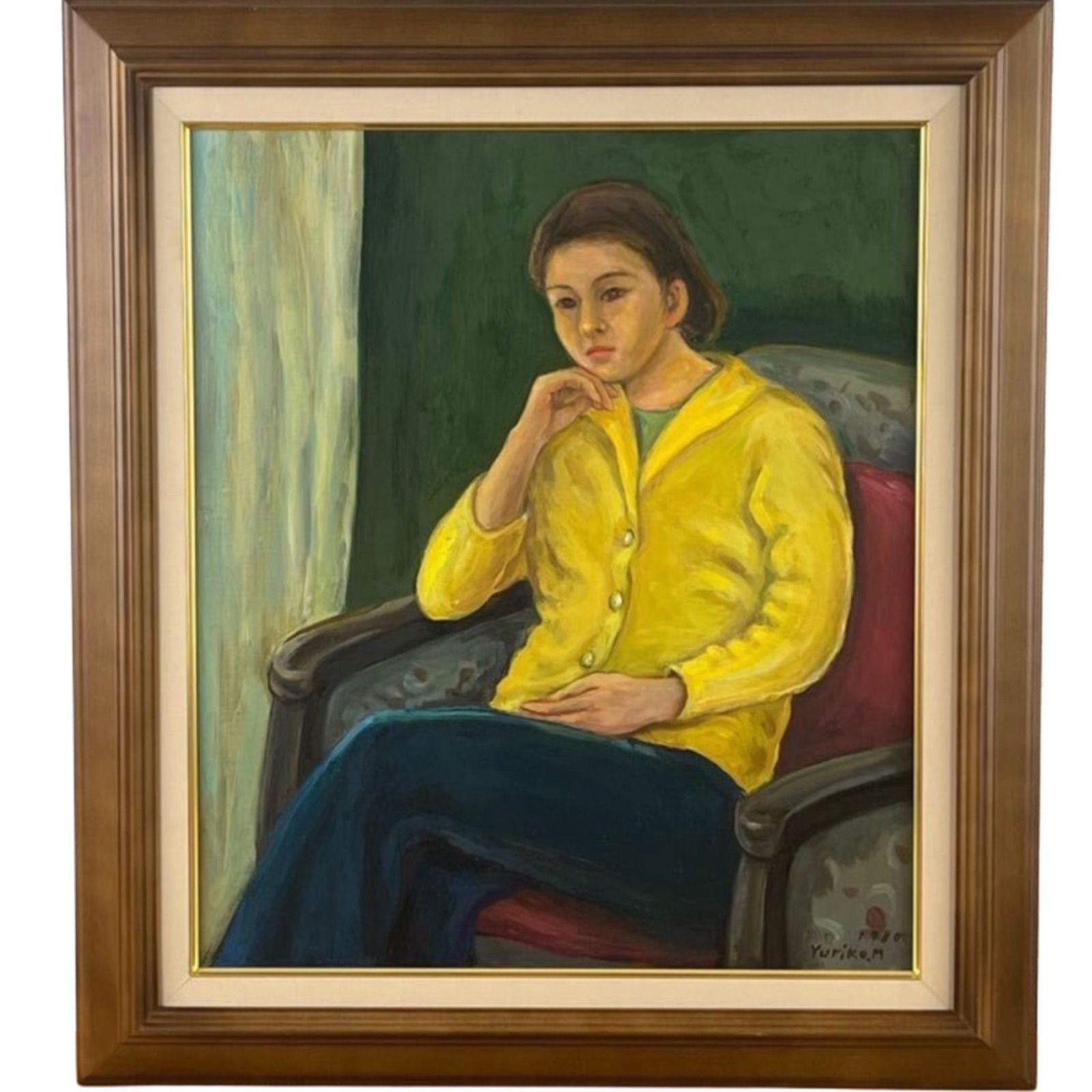 丸山ゆり子 百合子 黄色いセータの女 油彩 人物画 1980年 F10号 渡欧 師 小林萬吾 元新協会員 春陽会員 二元会員