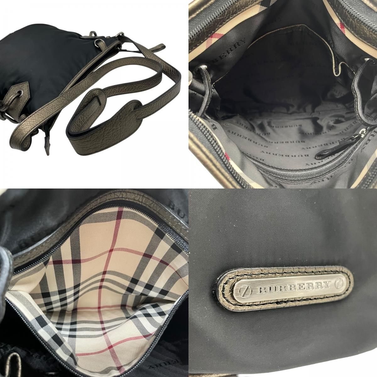 美品 BURBERRY バーバリー ショルダーバッグ ナイロン レザー 黒 