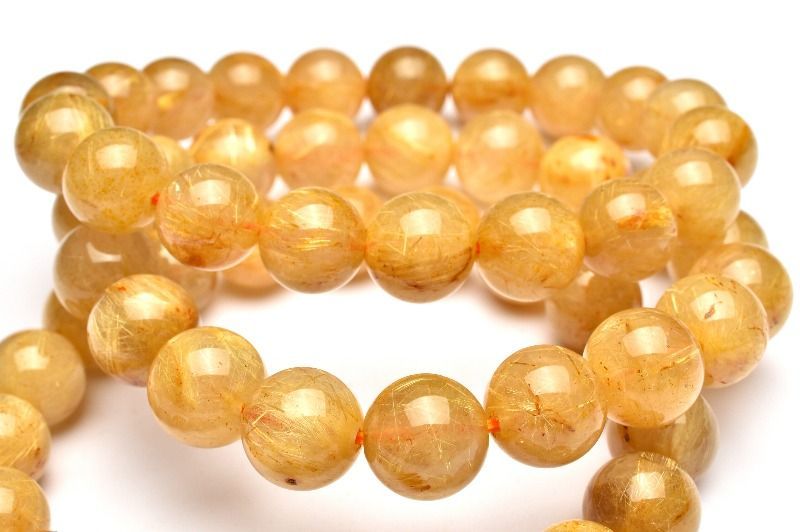 極上 ゴールドルチルクォーツ ブレスレット 12.5mm 針ミチミチ透明度高い