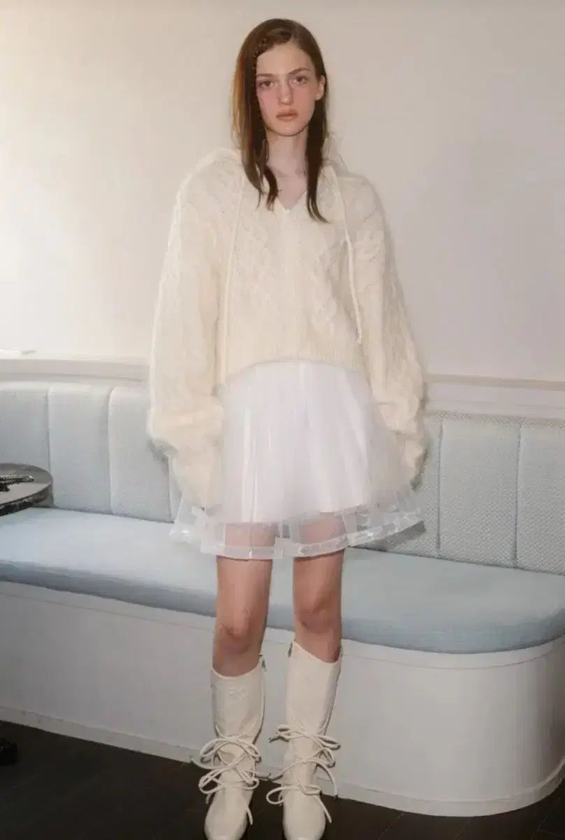 モヘア ニットフードジップアップ