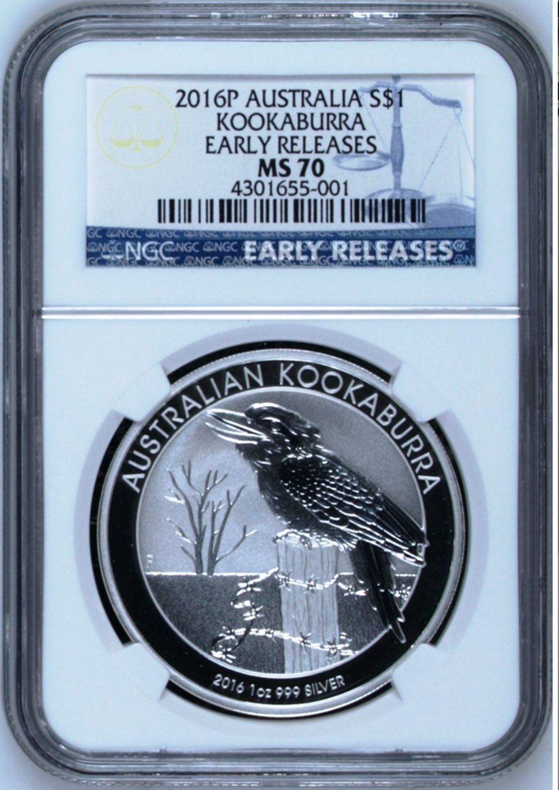 2016 P Atralia Silver Kookaburra NGC MS 70 $1 1 oz Coin Blue ER Label PERFECT