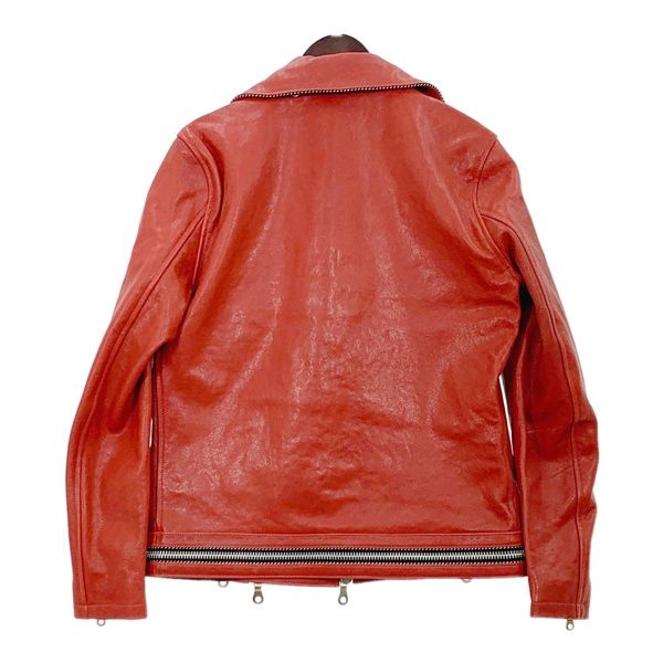 756 NO ID. フード付きラムレザージャケット 赤　フーデット 本革 レザージャケット フード レッド 赤 メンズ FD1RED