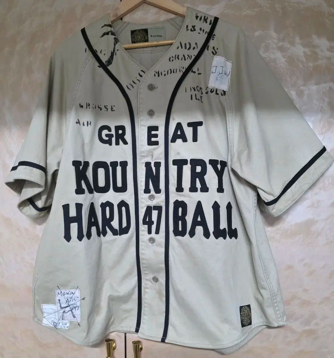 キャピタル チノ リネン グレー グレート カントリー ダメージド ベースボール シャツ 3