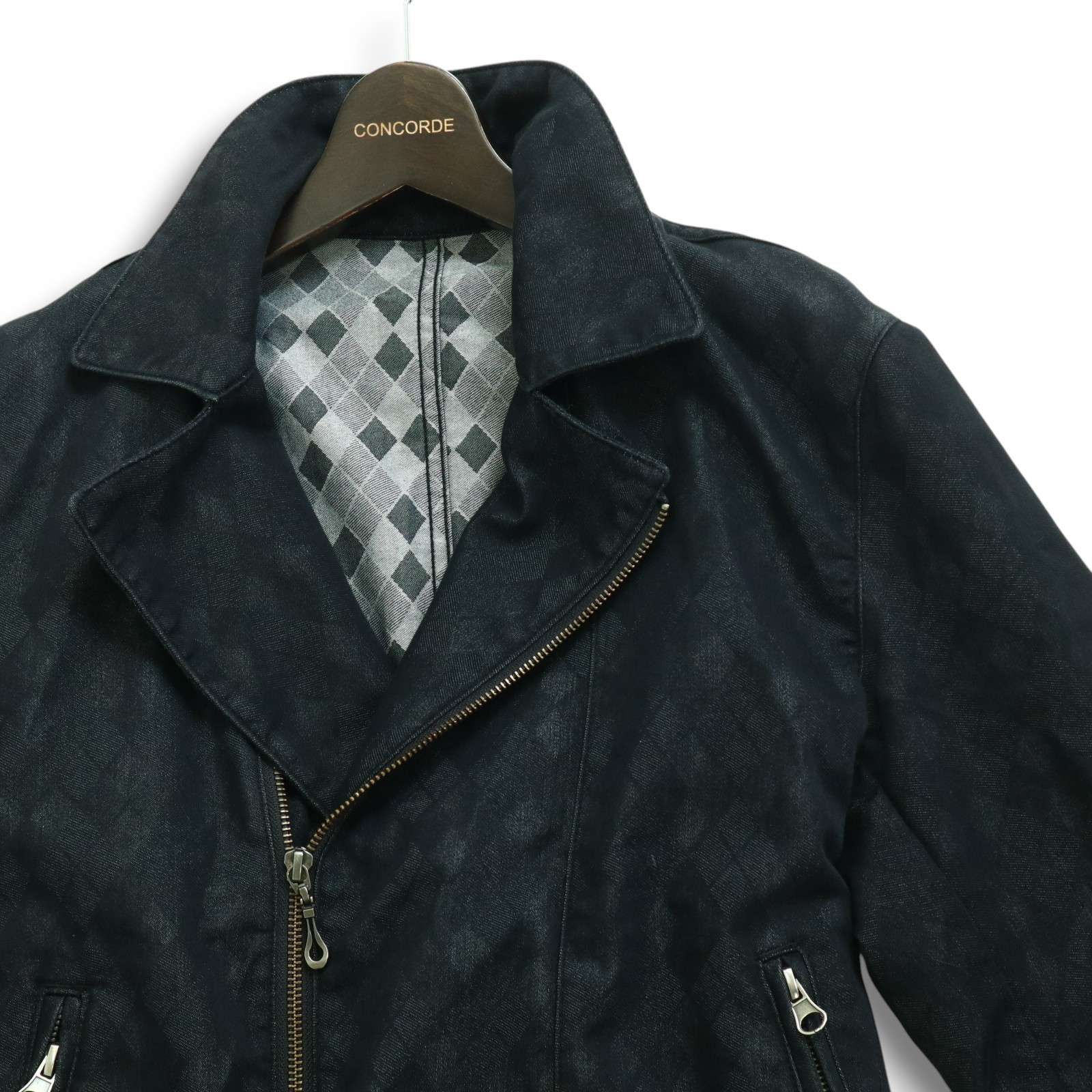 semantic design セマンティック デザイン 通年 アーガイル総柄 ダブル ライダース デニム ジャケット Sz.M メンズ