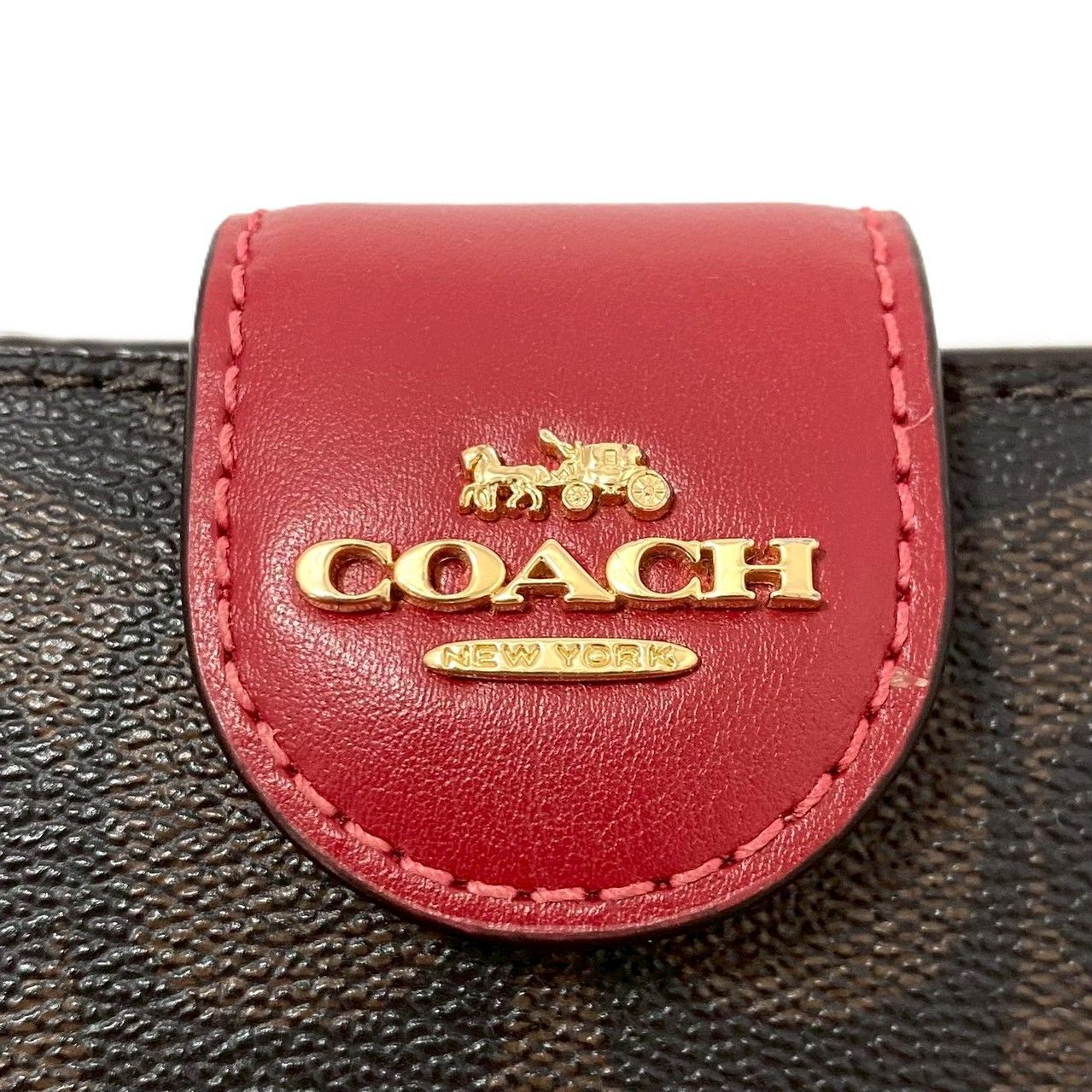 M COACH ミディアム コーナー ジップ ウォレット シグネチャー C0082 二つ折り財布 ブラウン 茶 レッド 赤 コーチ 59465S1