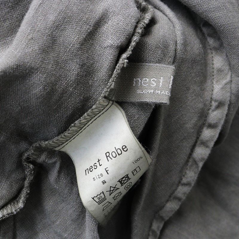 nest Robe - 定価30800円 2023AW ネストローブ nest Robe 天然染めステッチワークロングシャツ F グレー系/ワンピース丈【2400014373561】 nest Robe 【値下げ】nest 23AW 天然染め ステッチワーク ロング
