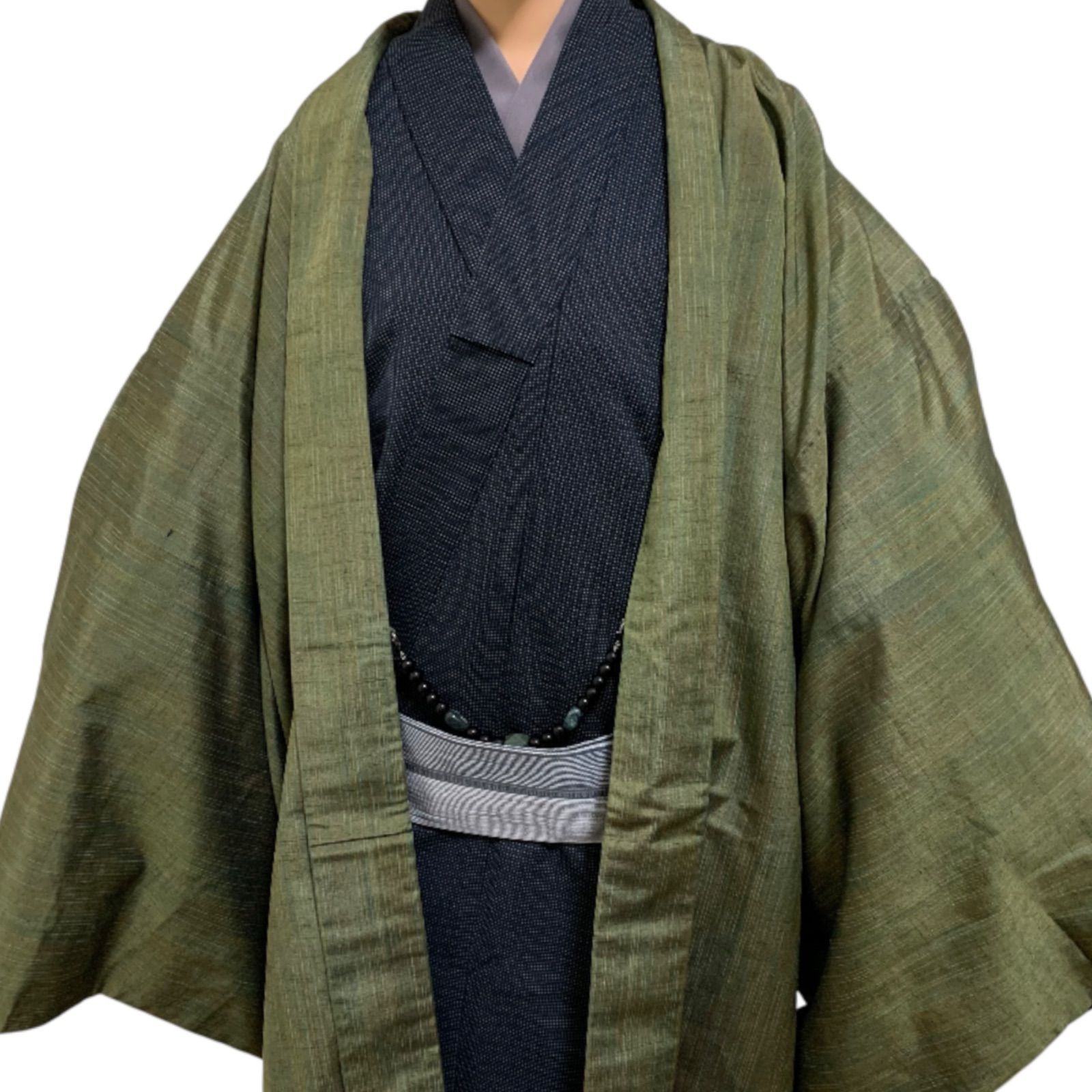 R-1444 紳士 長羽織 紬 裄82センチ 身丈 背 92センチ 男性用 羽織ひもは付きません