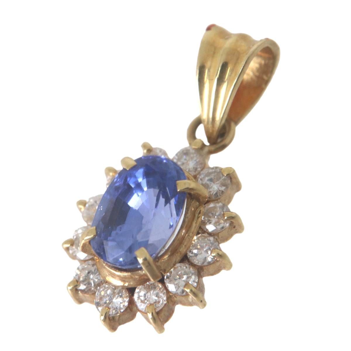 ダイヤモンド 0.43ct サファイア 1.7ct ペンダントトップ K18 全長20mm 10.6×13.2 mm 重量約2.2g NT ABランク