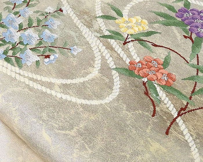 専用◎C133正絹　夏用　単衣　名古屋帯　博多織　美品　着物 名古屋帯 正絹 桔梗 花 リサイクル 中古 カジュアル 着物 h4036