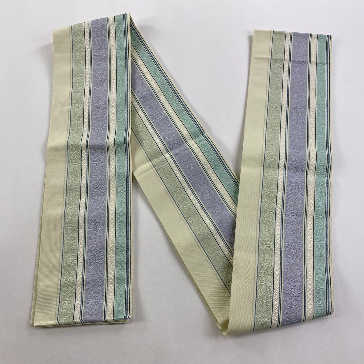 平和屋着物○両面 半幅帯 霞間道 金通し地 正絹 逸品 未使用