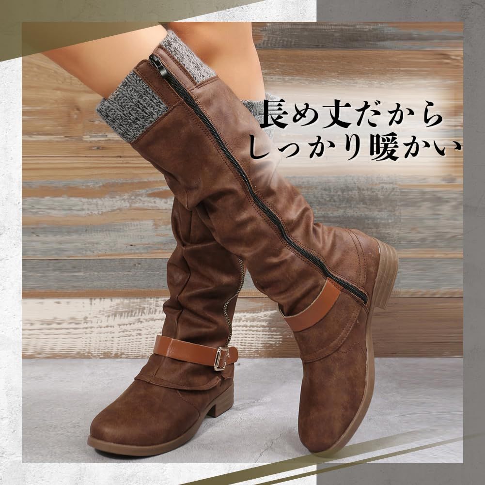 ロングブーツ レディース ニーハイブーツ 2.5cm 太いヒール 高級PU ベルトバックル 美脚最高 ジョッキーブーツ 防滑 黒 ベージュ レディース シンプル 無地 レディースブーツ ニーハイブーツ ジョッキーブーツ ロング