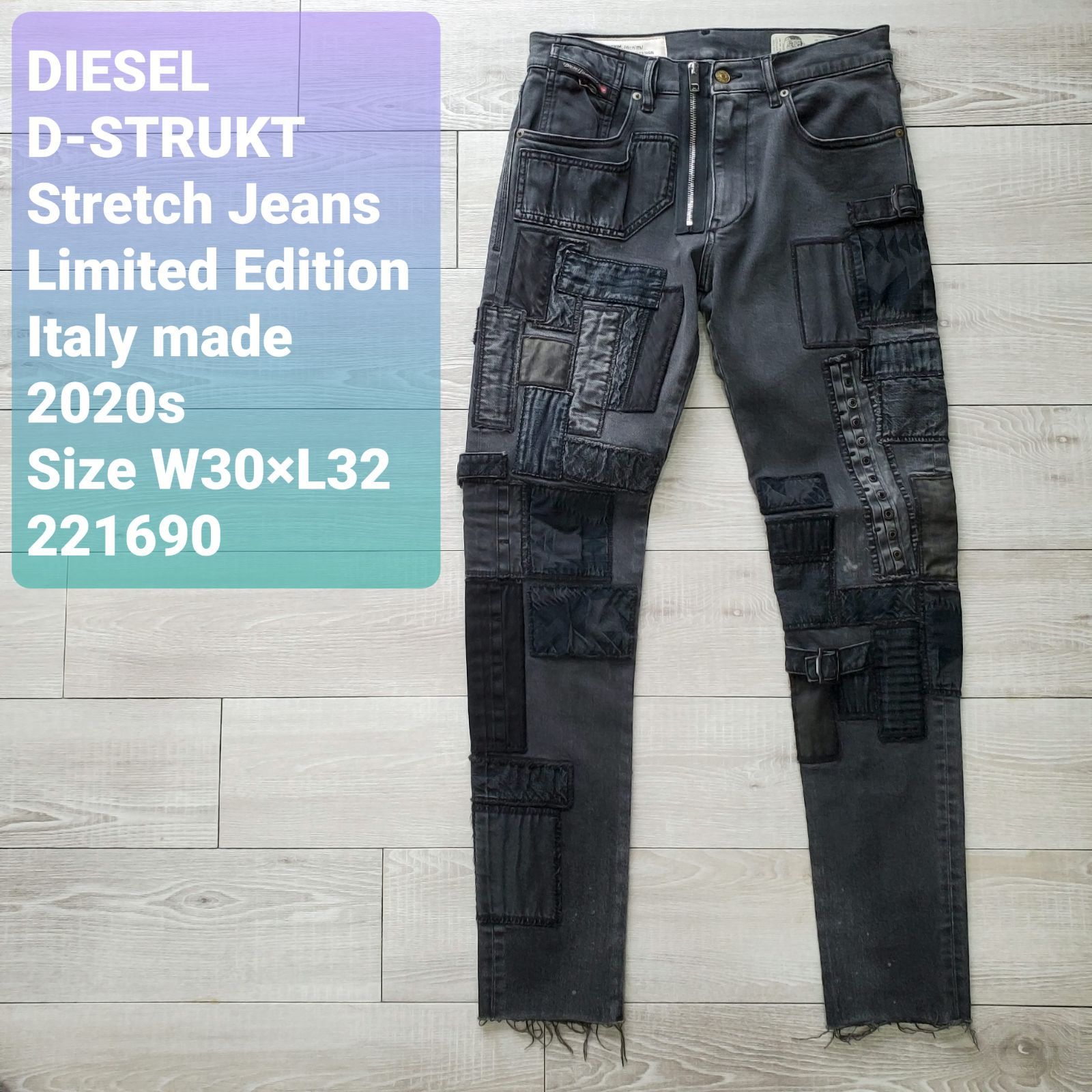 DIESELディーゼル□美品 2020s イタリア製 数量限定 国内正規品 D-STRUKT-SY1 W30×L32 USED加工 パッチワーク  ブラックデニム ジョグジーンズ クラストパンツ ストレッチ スキニー タイト 定価127600 - メルカリ