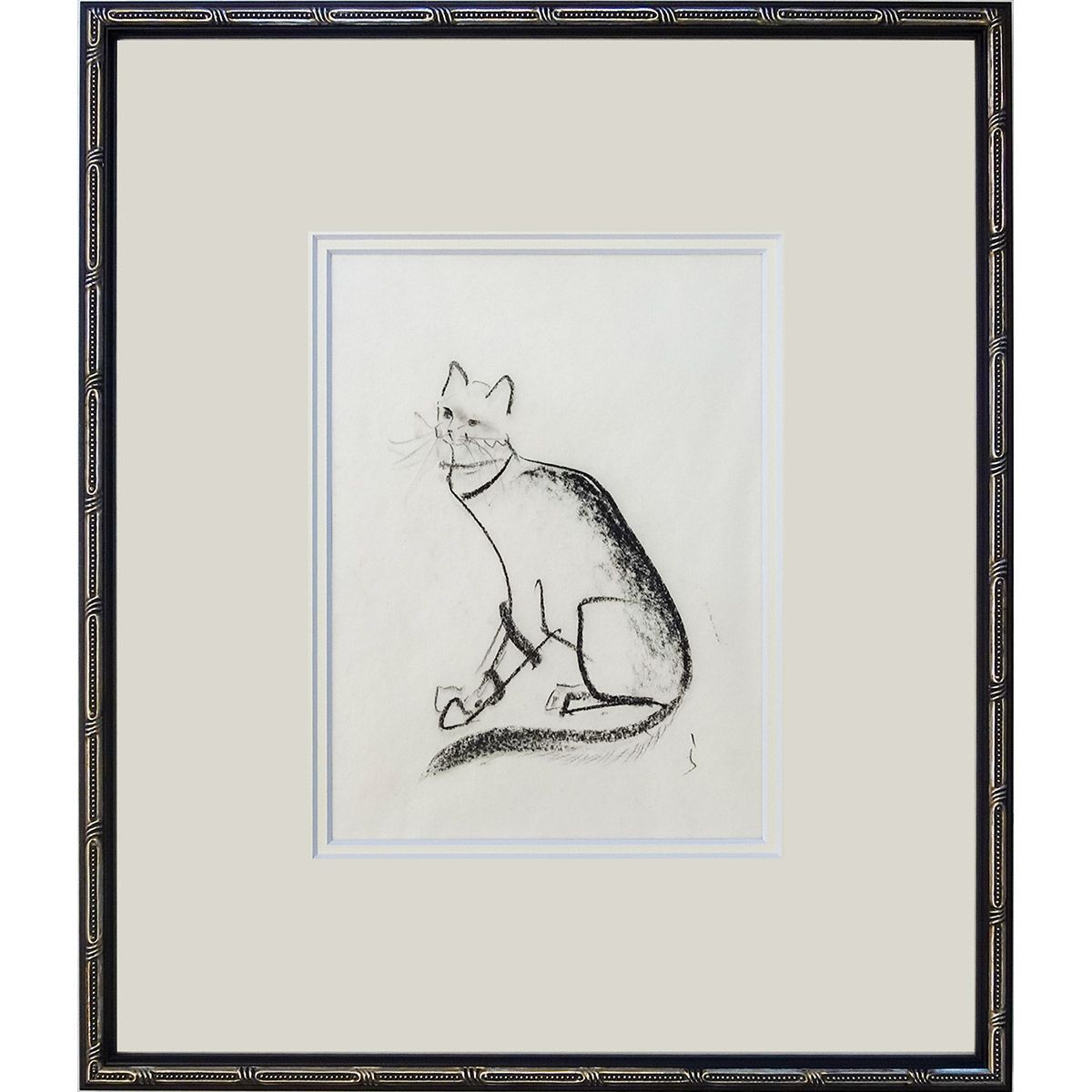 小沢良吉 猫 パステル画 額付き ねこ 猫の画家 モノトーン スケッチ 真筆 手描き 肉筆画 動物画 おしゃれねこ 絵本作家 2006年 絵画 アート 額絵 挿絵画家 現品限り 熨斗ラッピングします YE272