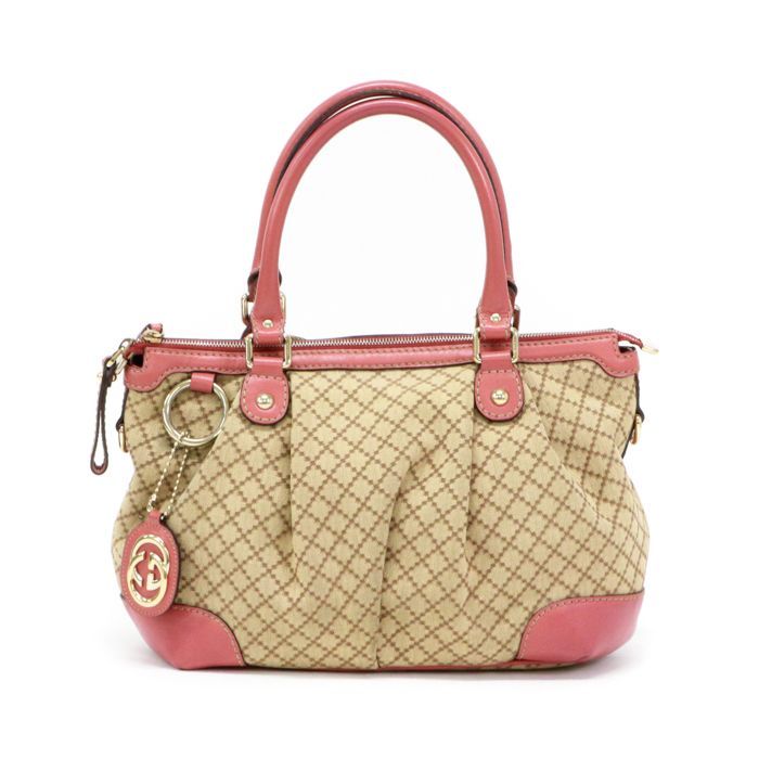 【極美品】GUCCI ハンドバッグ ディアマンテ スーキー ピンク キャンバス 極美品】GUCCI ハンドバッグ ディアマンテ スーキー ピンク