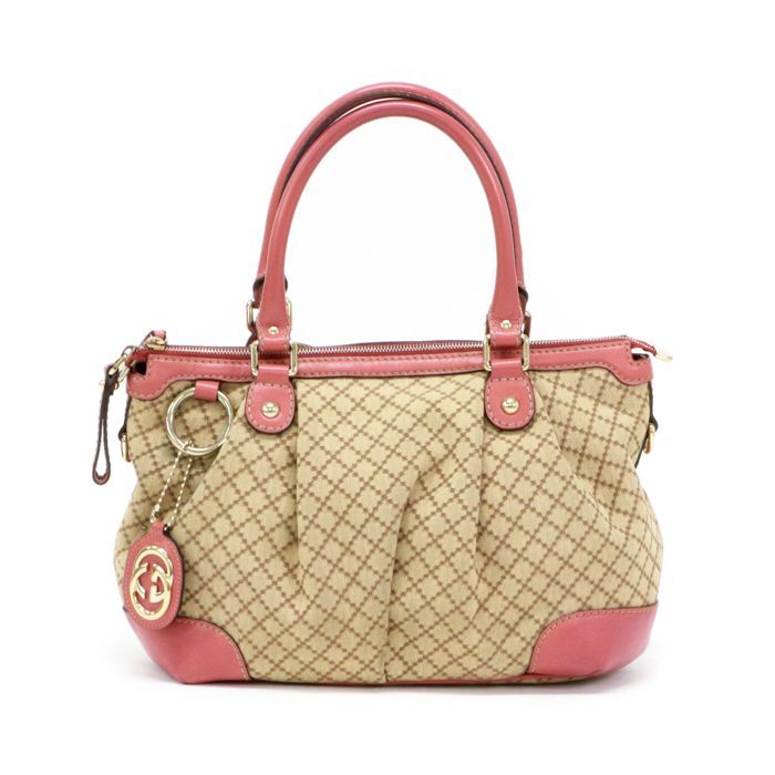 グッチ GUCCI スーキー ディアマンテ キャンバス レザー ハンドバッグ 247902 トートバッグ レディース ベージュ / ピンク 中古  man01040 - メルカリ