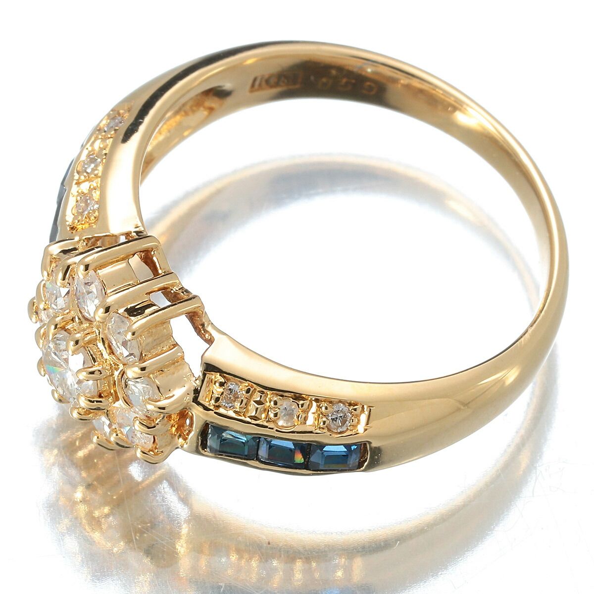フラワーデザインリング ダイヤモンド 0.59ct サファイア 0.45ct