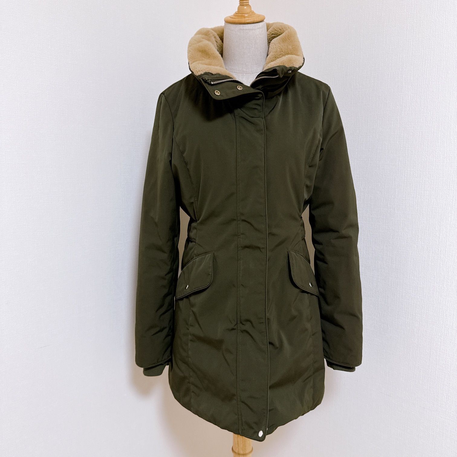 古着 ZARA モッズコート カーキ 人気 M-51 ☆ 【美品】 ZARA ザラ アウター モッズコート フード ファー