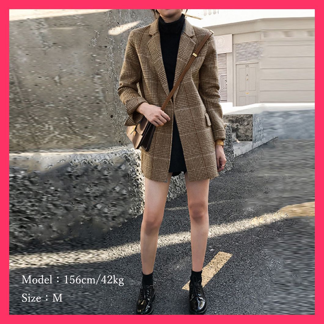 新品タグ付　タキマキ私服購入品　RECTOグレンチェックテーラードジャケット韓国 スタッフおすすめ！】 グレンチェックジャケット レディース韓国