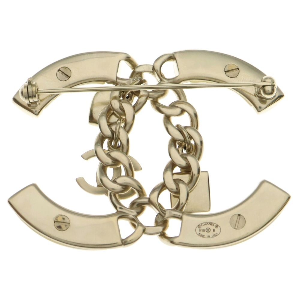 CHANEL シャネル ビッグココマーク パフューム×ハート×ココマークチャーム ブローチ ピンバッジ ホワイト×ゴールド GP B 18