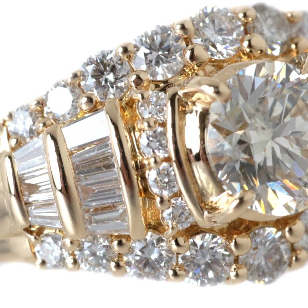 K18/18金 ダイヤモンドデザインリング 15号 ダイヤ中1.024・0.94刻印