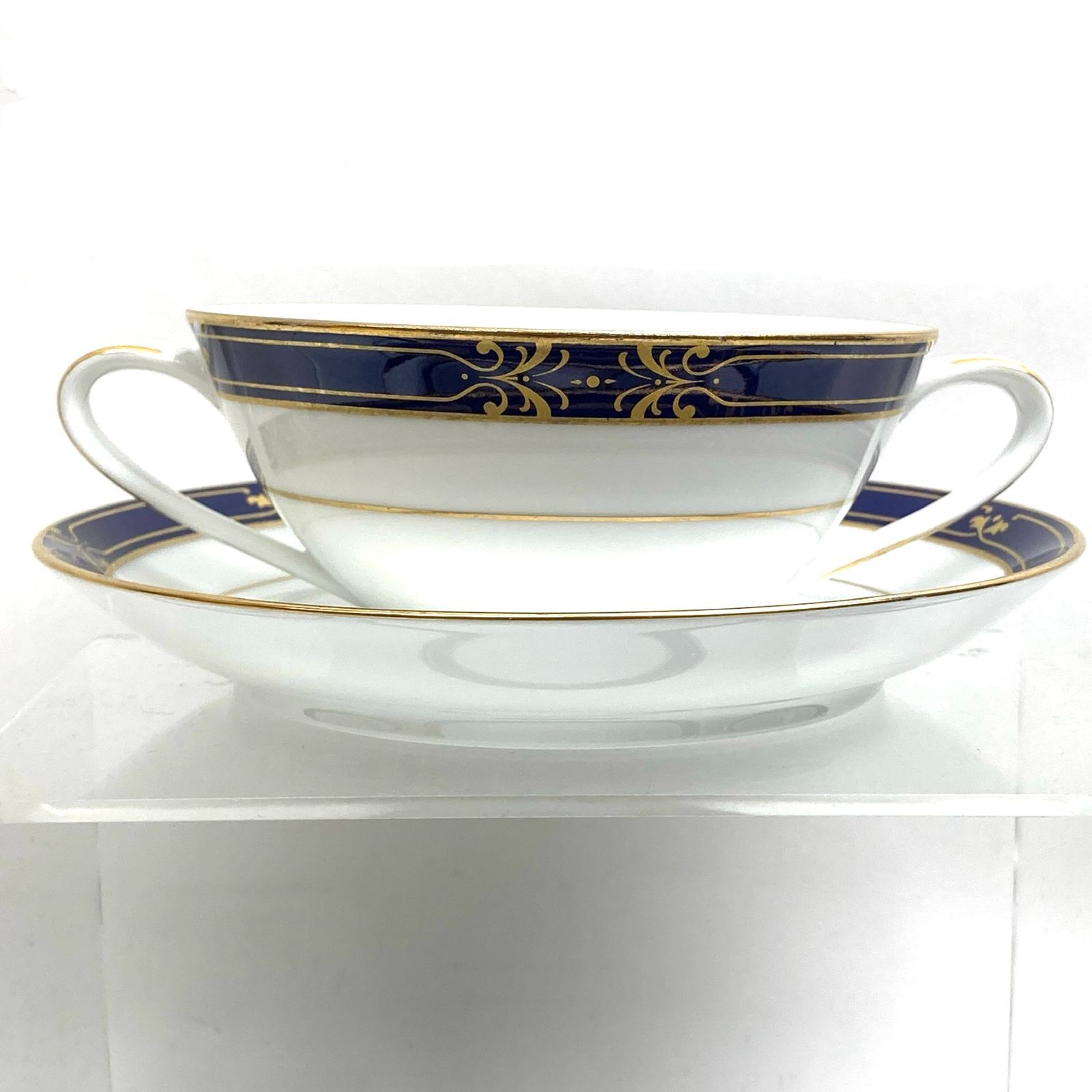 ② e) Noritake ノリタケ ブルーラインxゴールド 月桂樹 スープカップ