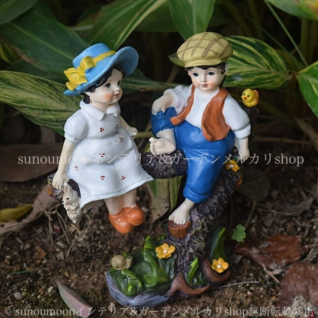 かわいい ガーデニング インテリア 4-7 ガーデンインテリア おしゃれ 樹脂 ガーデン 少女 女の子 少年 ガーデン雑貨 庭の装飾 カップル ガーデンオブジェ 雑貨 お洒落 男の子