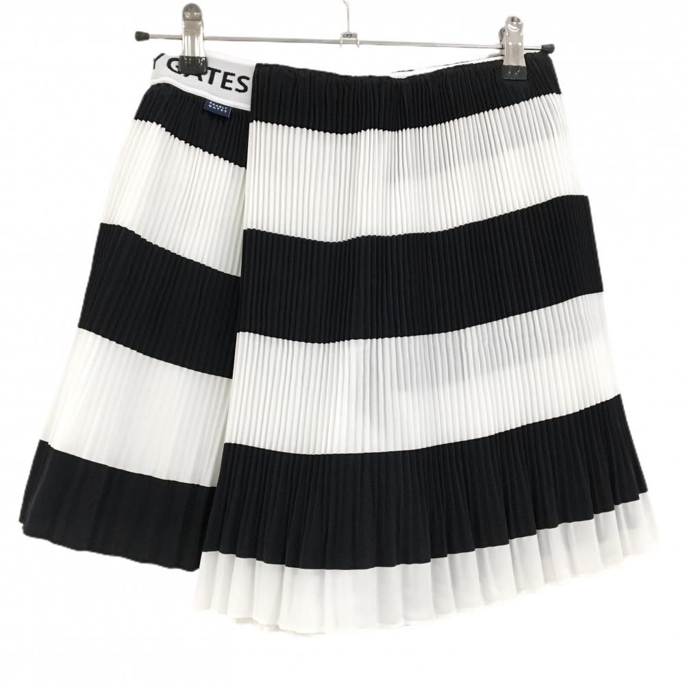 パーリーゲイツ プリーツスカート 白×ダークネイビー ボーダー 内側パンツ 裏地付 レディース 1 M ゴルフウェア PEARLY GATES