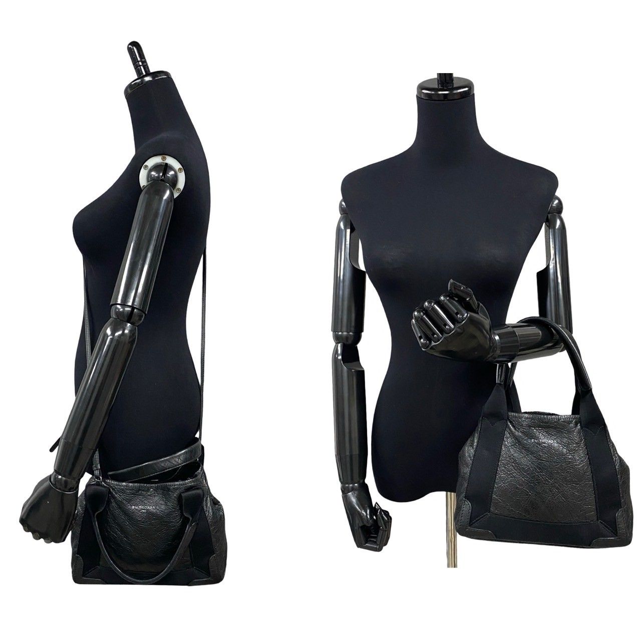 極 美品 BALENCIAGA バレンシアガ ネイビーカバス XS ロゴ