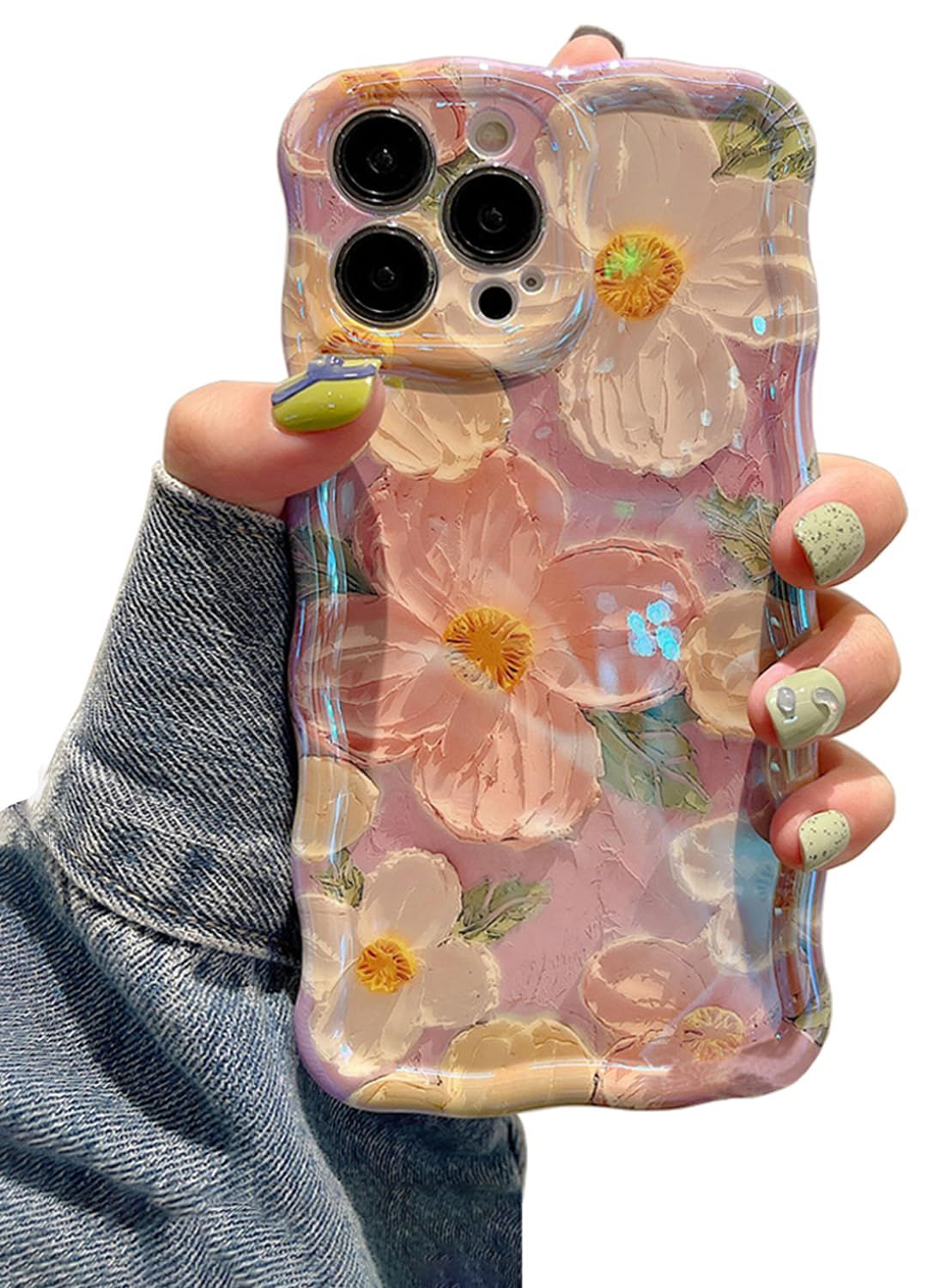 アイフォン15 ストラップホール付き ワイヤレス充電対応 ケース スマホケース 耐衝撃 6.1インチ 軽量 薄型 対応 花柄 可愛い - 韓国 おしゃれ ピンク 15ケースTPUカバー iPhone